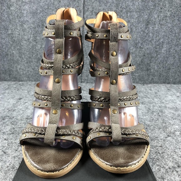 Crown Vintage Sandals Womens Size 10 Taupe Gladiator Wedge Studded Braided - Picture 4 of 15